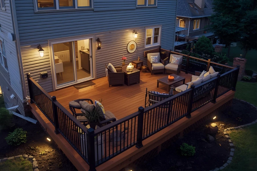 Low-level and floating deck installation for sloped yards by Waukesha deck specialists