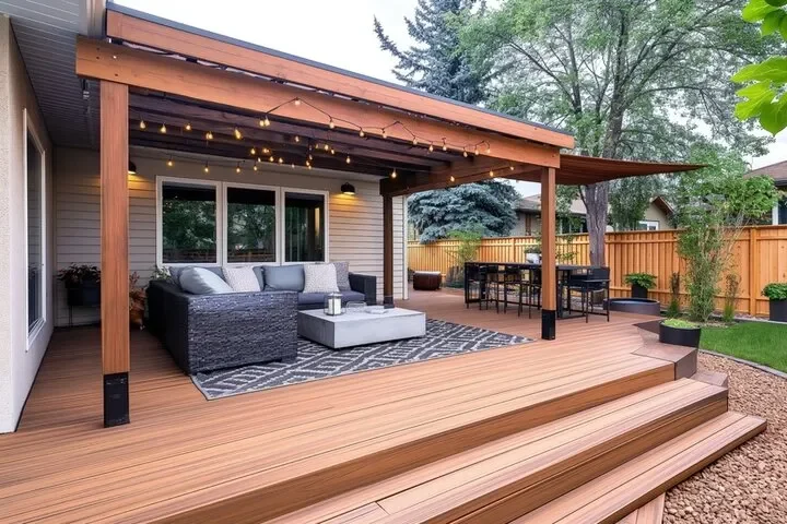 Decking Services Waukesha Low-profile floating deck installation on shallow footings, ideal for gently sloped yards